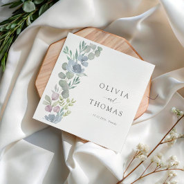 Modern Dusty Blue Floral Floral Wedding スタンダードカクテルナプキン