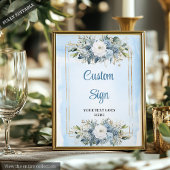 Modern Dusty Blue Flowers Custom Wedding Sign ポスター