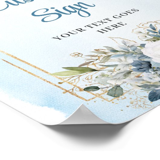 Modern Dusty Blue Flowers Custom Wedding Sign ポスター (角)