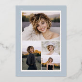 Modern Dusty Blue Gray Photo Graduation Rose Gold 箔招待状 (裏面)