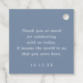 Modern Dusty Blue Handwritten Thank You Wedding フェイバータグ (裏面)