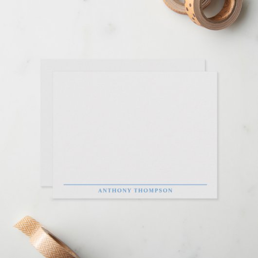 Modern Dusty Blue Line Stationery ノートカード (正面/裏面インサイチュ)