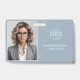 Modern Dusty Blue Minimal Company Employee Photo バッジ