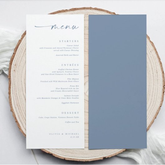 Modern Dusty Blue Minimalist Handwriting Wedding メニュー
