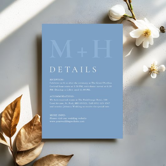 Modern Dusty Blue Monogram Wedding Details エンクロージャーカード