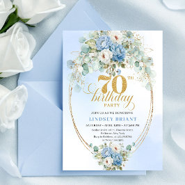 Modern Dusty Blue Peonies 70th Birthday Invitation 招待状