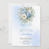 Modern Dusty Blue Peony Gold Frame Wedding Invites 招待状 (正面)