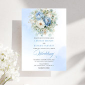 Modern Dusty Blue Peony Gold Frame Wedding Invites 招待状