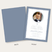 Modern Dusty Blue Photo Boy First Communion 招待状