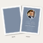 Modern Dusty Blue Photo Boy First Communion 招待状