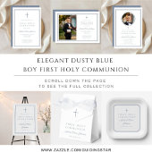 Modern Dusty Blue Photo Boy First Holy Communion 招待状