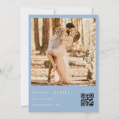 Modern Dusty Blue Photo QR Code Wedding 招待状 (裏面)