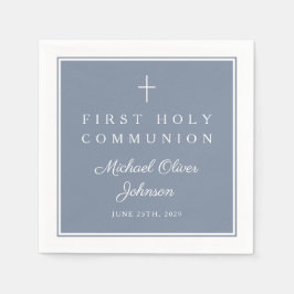 Modern Dusty Blue Religious Boy First Communion スタンダードカクテルナプキン