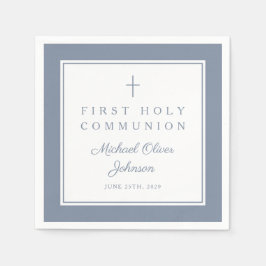 Modern Dusty Blue Religious Boy First Communion スタンダードカクテルナプキン