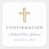 Modern Dusty Blue Religious Cross Boy Confirmation スクエアシール (正面)