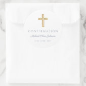 Modern Dusty Blue Religious Cross Boy Confirmation ラウンドシール (バッグ)
