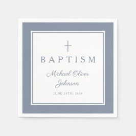 Modern Dusty Blue Religius Cross Boy Baptism スタンダードカクテルナプキン