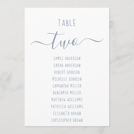 Modern Dusty Blue Script White Seating Chart Card (裏面)