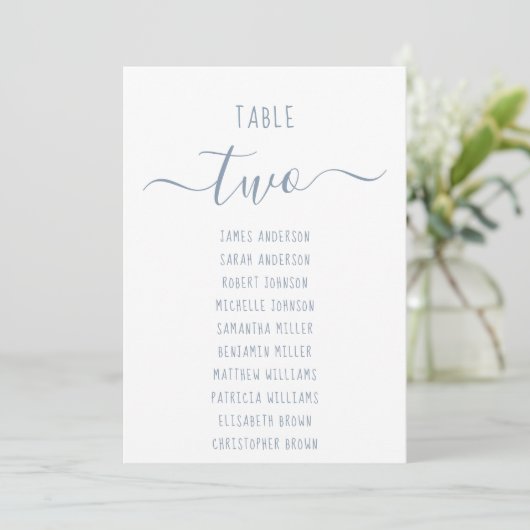 Modern Dusty Blue Script White Seating Chart Card (スタンド正面)