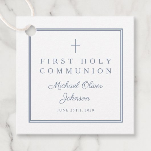 Modern Dusty Blue Thank You Boy First Communion フェイバータグ (正面)