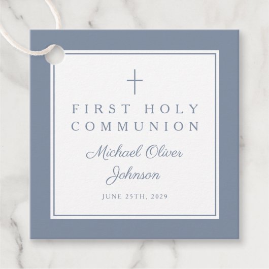 Modern Dusty Blue Thank You Boy First Communion フェイバータグ (正面)