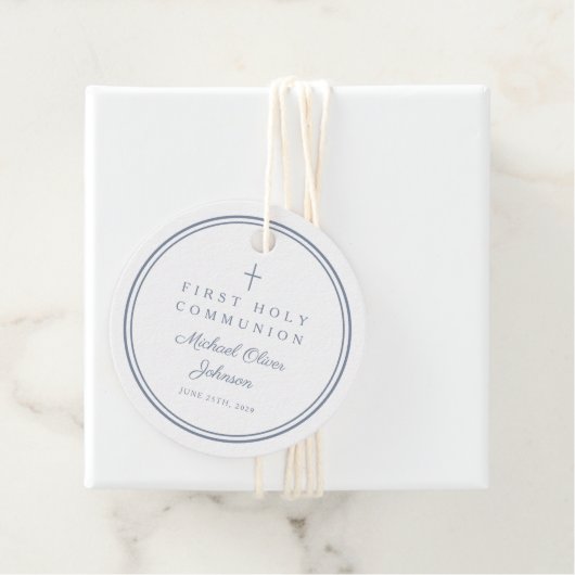 Modern Dusty Blue Thank You Boy First Communion フェイバータグ (インサイチュ)