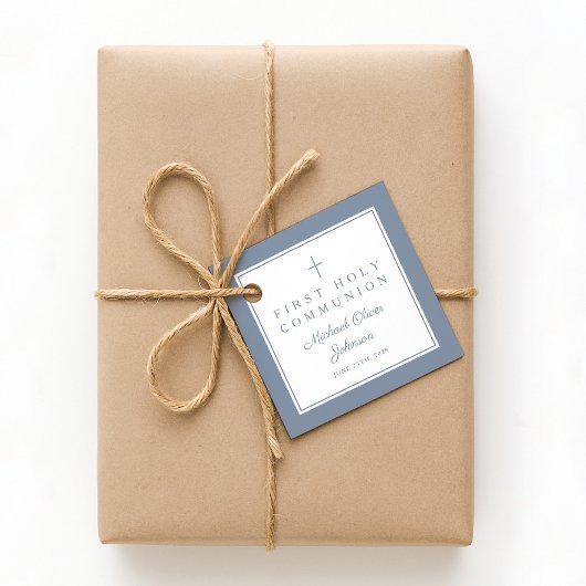 Modern Dusty Blue Thank You Boy First Communion フェイバータグ