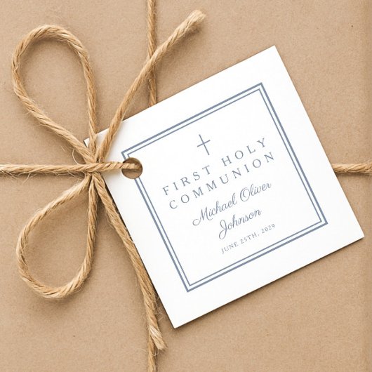 Modern Dusty Blue Thank You Boy First Communion フェイバータグ
