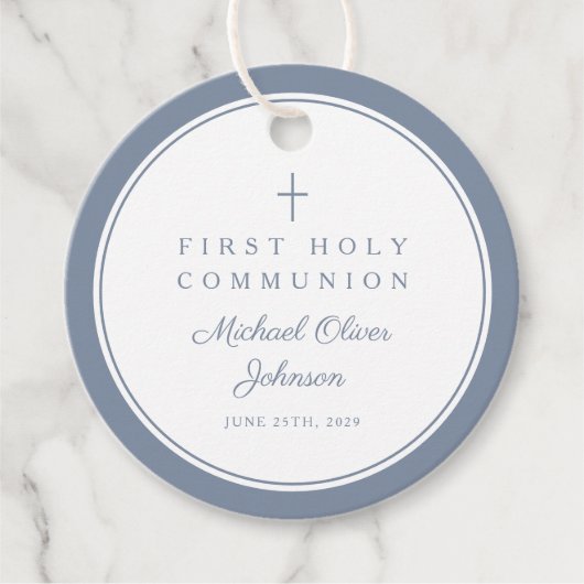 Modern Dusty Blue Thank You Boy First Communion フェイバータグ (正面)