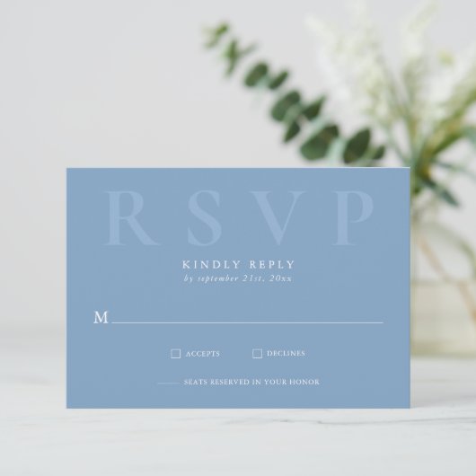 Modern Dusty Blue Typography Wedding RSVP Cards (スタンド正面)