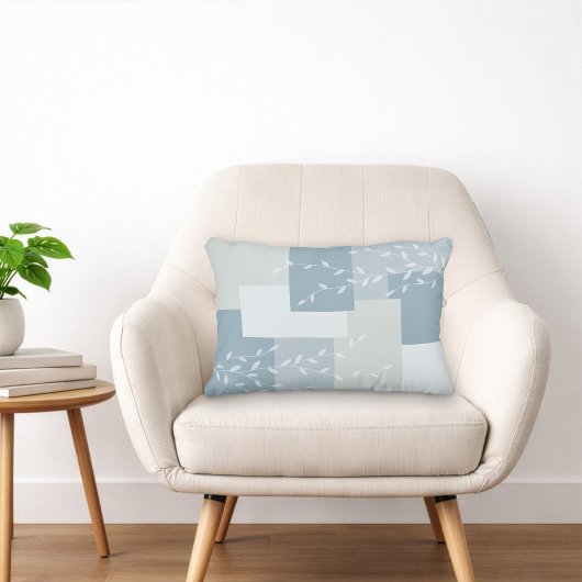 Modern Dusty Blue White Botanical Accent Pillow アクセントクッション