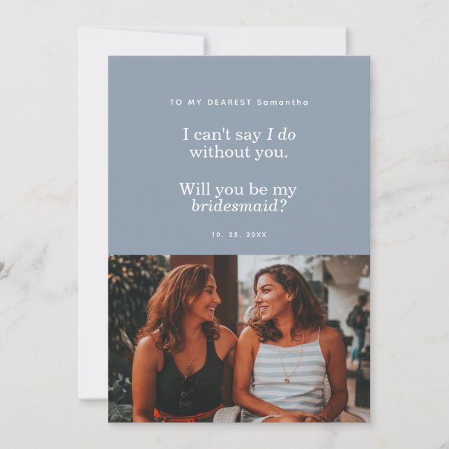 Modern Dusty Blue Will You Be My Bridesmaid (正面)