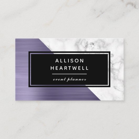 Modern Dusty Lavender Brushed Metal Marble Black 名刺 (正面)
