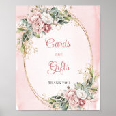 Modern Dusty Pink Floral Gold Cards and Gifts Sign ポスター (正面)