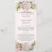 Modern Dusty Pink Flowers Greenery Wedding Program プログラム (正面)
