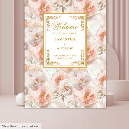 Modern dusty pink gold floral wedding backdrop タペストリー