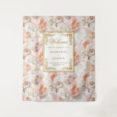 Modern dusty pink gold floral wedding backdrop タペストリー (正面)
