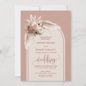 Modern Dusty Pink Pampas Arch Wedding Invitation 招待状 (正面)