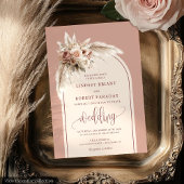 Modern Dusty Pink Pampas Arch Wedding Invitation 招待状