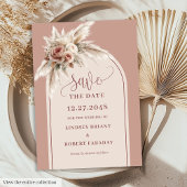 Modern Dusty Pink Pampas Grass Save the Date Card 招待状