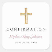 Modern Dusty Pink Religious Girl Confirmation スクエアシール (正面)