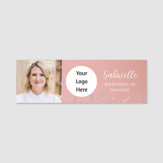 Modern Dusty Rose Botanical Photo Script   名札 (正面)