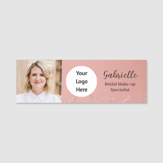 Modern Dusty Rose Botanical Photo Script  名札 (正面)