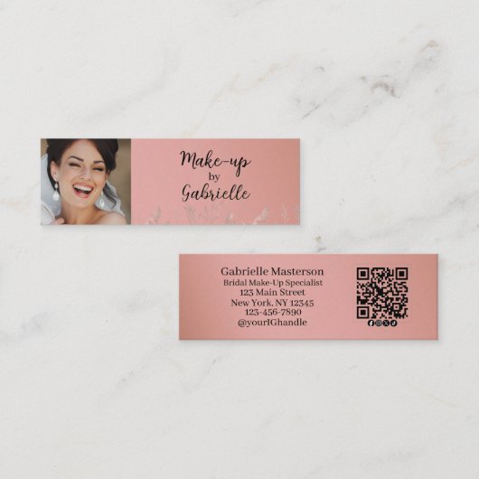 Modern Dusty Rose Botanical Photo Script QR Code  コーリングカード (正面/裏面)