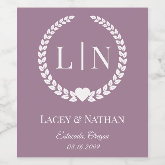 Modern Dusty Rose Mauve Monogram Initials  ワインラベル (シングルラベル)