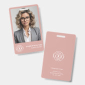 Modern Dusty Rose Personalized Employee Photo Logo バッジ (Front & Back)