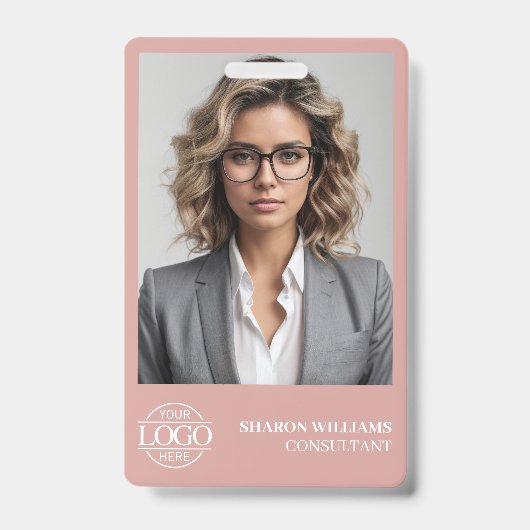 Modern Dusty Rose Personalized Employee Photo Logo バッジ (Front)