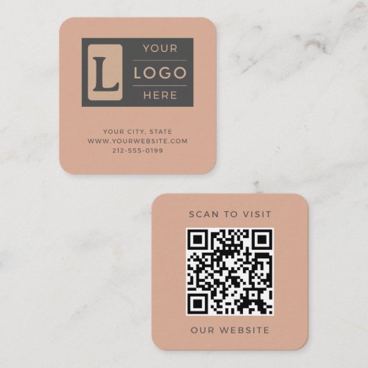 Modern Dusty Rose QR Code Minimalist Custom Logo スクエア名刺 (正面/裏面)