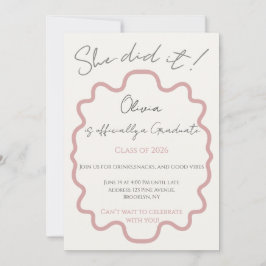 Modern Dusty Rose She Did It Graduation Party  招待状