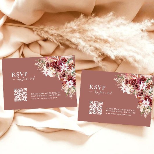 Modern Dusty Rosewood & Blush QR Code Wedding RSVP